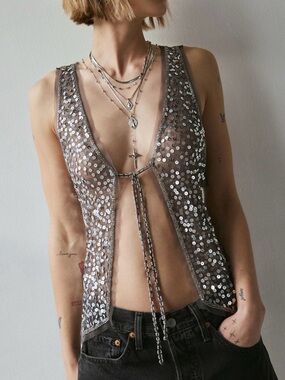 Kiki sequin tie-front vest top by Kimchi blue